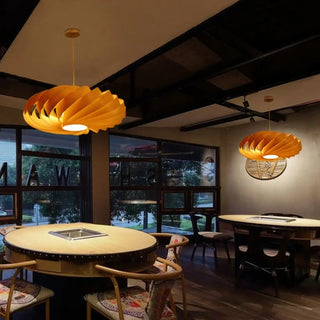 Wooden pendant light, modern design warm ambient ceiling hanging fixture