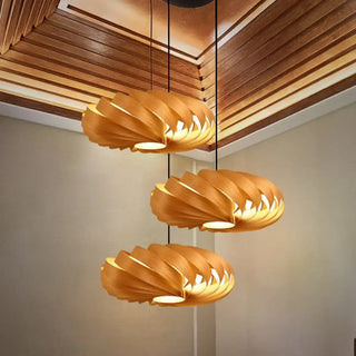 Contemporary wooden pendant ceiling light, warm ambient hanging fixture