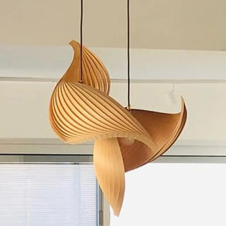 Handcrafted twisted wood pendant ceiling fixture, organic sculptural hanging lamp