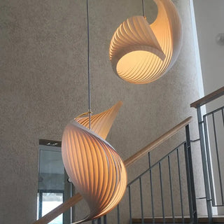 Twisted wooden sculptural pendant light, handcrafted organic hanging ceiling lamp