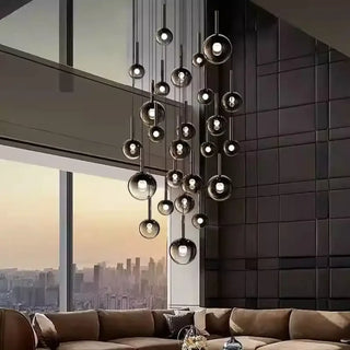 Black pendant light with ball waterfall design, modern hanging ceiling lamp