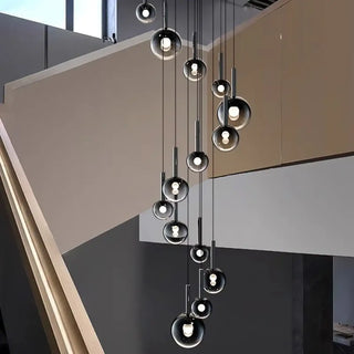 Modern black ball waterfall pendant light, designer hanging ceiling lamp for living room