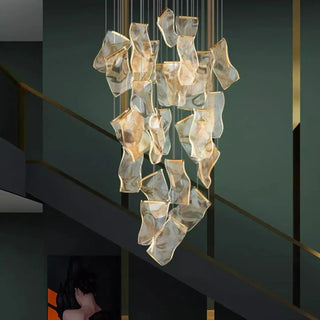 Designer glass cascade pendant light, waterfall sculptural hanging ceiling fixture