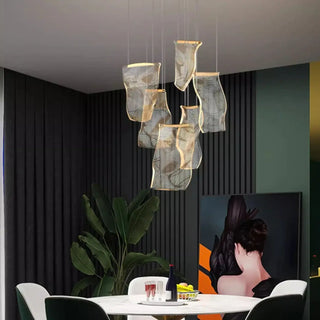 Sculptural glass waterfall pendant light, elegant cascade hanging ceiling lamp