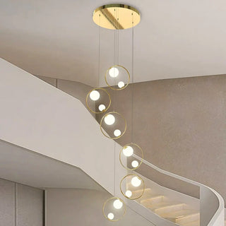 Gold sphere LED waterfall pendant light, warm ambient modern ceiling fixture