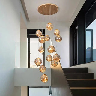 Waterfall pendant with transparent gold crystal balls — modern ceiling lamp