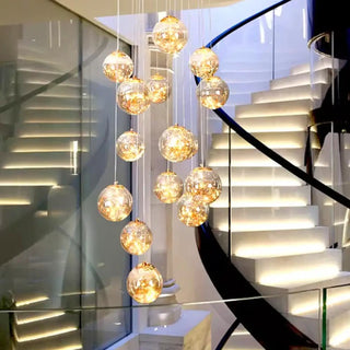Transparent crystal ball pendant in dining room — glamorous hanging light