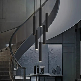 Modern waterfall cylinder pendant lamp, black stairs ceiling hanging light