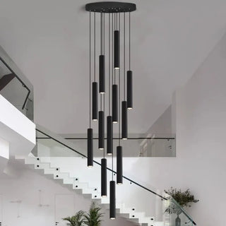 Designer black cylinder pendant lamp, modern waterfall stairs ceiling light