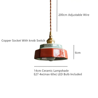 Retro pendant, handcrafted ceramic copper switch, warm ambient hanging light
