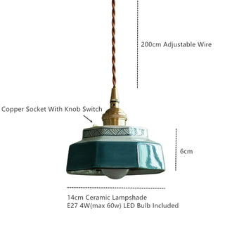 Ceramic retro pendant light, handcrafted copper detail warm ceiling fixture
