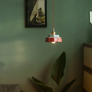Retro ceramic pendant light, handcrafted copper switch warm ambient fixture