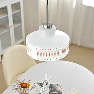 Vintage cream pendant ceiling light, cylindrical fabric lamp for warm ambient atmosphere