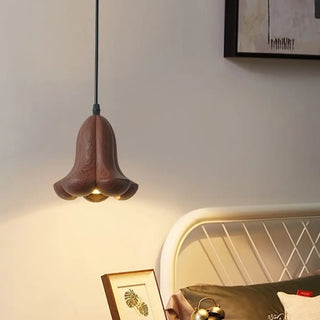 Wood effect contemporary pendant, warm ambient ceiling hanging fixture