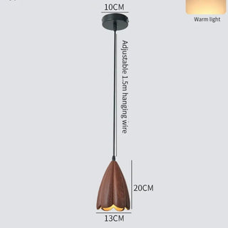 Contemporary warm ambient pendant, wood effect ceiling hanging light fixture