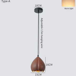 Modern wood effect pendant lamp, contemporary warm ambient ceiling fixture
