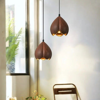 Designer wood effect pendant light, contemporary warm ambient ceiling lamp