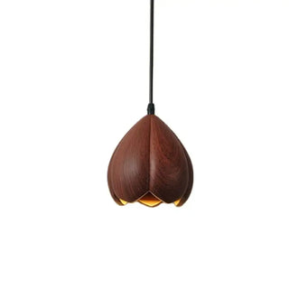 Contemporary wood effect pendant lamp, warm ambient ceiling hanging light