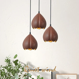 Contemporary pendant lamp, wood effect warm ambient ceiling hanging fixture