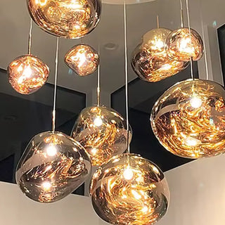 Modern gold acrylic pendant lamp, designer warm ambient hanging ceiling light