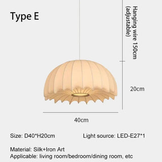 Wavy beige fabric pendant light, warm ambient hanging ceiling lamp for living room