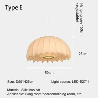 Beige fabric wavy pendant ceiling fixture, warm hanging lamp for living room