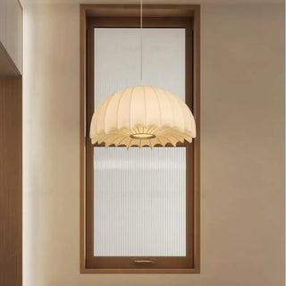 Beige wavy fabric pendant lamp, warm hanging ceiling light for living room ambiance