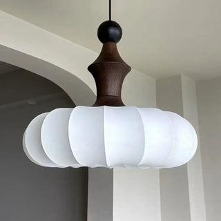 DUPLIED Elegant White Fabric and Wood Ceiling Light – view 1