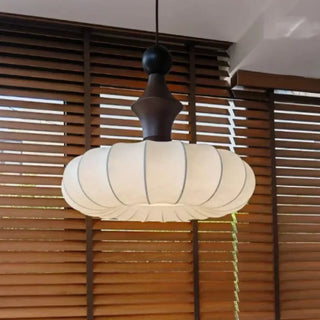 DUPLIED Elegant White Fabric and Wood Ceiling Light – view 3
