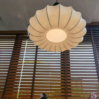 DUPLIED Elegant White Fabric and Wood Ceiling Light – view 4