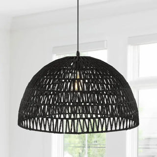 Bohemian pendant lamp with brown woven fiber, rustic cozy hanging ceiling light