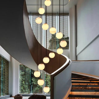 Marbled glass double ball pendant light, luxury brass ceiling fixture