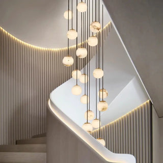 Luxury brass marbled glass pendant, double ball ceiling hanging fixture
