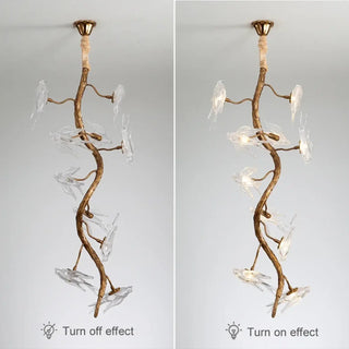 Luminous flower pendant lamp, golden branch designer ceiling hanging light
