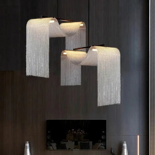 Modern pendant light with metal curtains, contemporary designer ceiling fixture