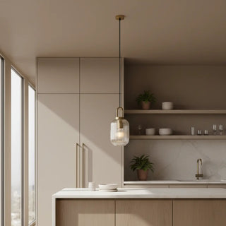 Ribbed glass pendant lamp with chic elegance — contemporary ceiling light