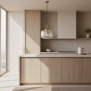 Contemporary ribbed glass pendant in interior — chic hanging lamp