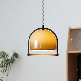 PHERES Half Sphere Yellow Amber Black Metal Pendant – view 1