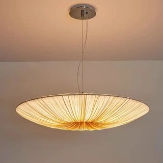 Modern giant disc pendant ceiling fixture in beige fabric, hanging lamp
