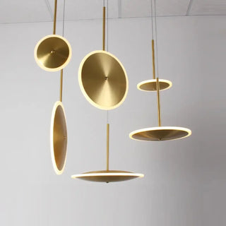 Designer gold disc pendant, modern luminous ceiling hanging fixture