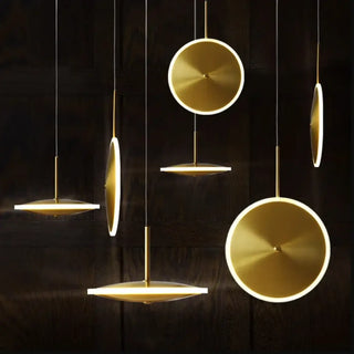 Gold luminous disc pendant lamp, modern designer ceiling hanging light
