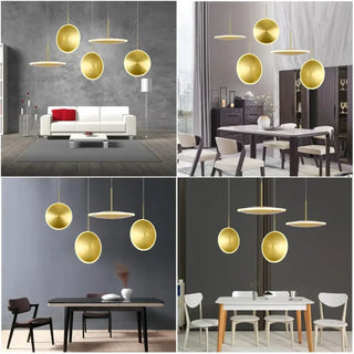 Modern designer pendant light, gold luminous disc ceiling lamp