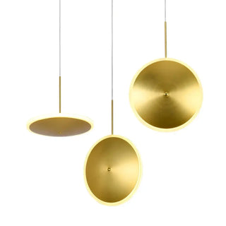 Gold luminous disc ceiling pendant, modern designer hanging fixture