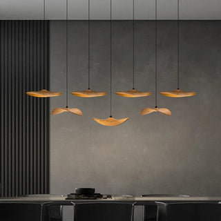 Wood effect suspension pendant lamp, modern LED warm ambient ceiling light
