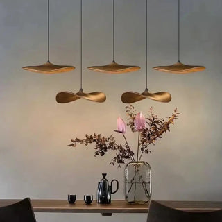 LED warm ambient wood effect pendant, modern suspension ceiling hanging light