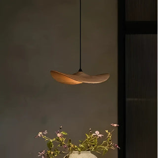 Wood effect LED pendant light, modern warm ambient suspension ceiling fixture