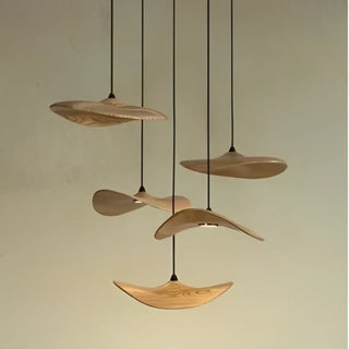 Wood effect pendant, modern LED warm ambient suspension ceiling fixture