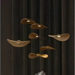 Designer LED wood effect pendant light, modern warm ambient ceiling lamp