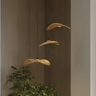 Modern LED wood effect pendant lamp, warm ambient suspension ceiling light