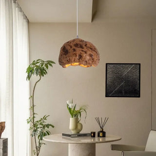 Contemporary raw rock pendant light, warm glow cozy living room ceiling fixture